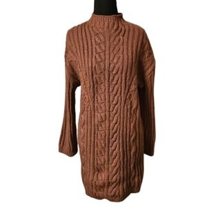 Express Women's Medium Brown Mock Neck Cable Knit Sweater